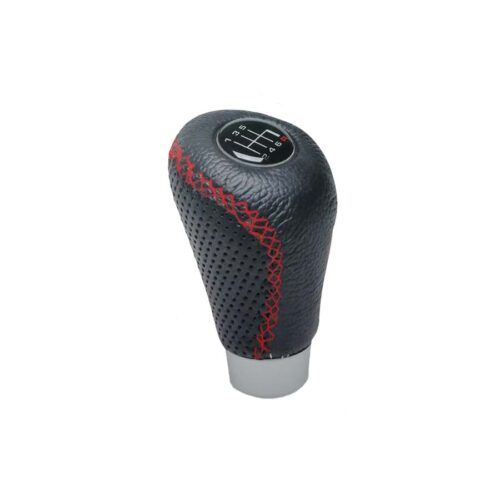 Black Manual Leather Gear Knob With Red Stitch