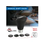 Black Leather Gear Knob With Black Stitch Swissdrive - Image 3