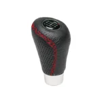 Black Leatherette Gear Knob With Red Stitch Swissdrive - Image 2