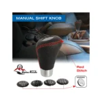 Black Leatherette Gear Knob With Red Stitch Swissdrive - Image 3