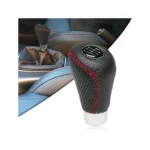 Black Leatherette Gear Knob With Red Stitch Swissdrive - Image 4