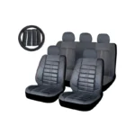 Swissdrive Black W/Red Stitch Supreme 14Pc Seat Cover (4 Shoulder Pads, 1 Swc)