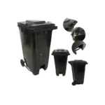 Bolt 240L Black Plastic Trash Can With Wheels, Side Pins And Lids