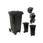 Bolt 100L Black Plastic Trash Can With Wheels, Side Pins And Lids