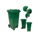 Bolt 100L Green Plastic Trash Can With Wheels, Side Pins And Lids