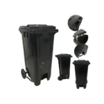 Bolt 120L Black Plastic Trash Can With Wheels, Side Pins And Lids